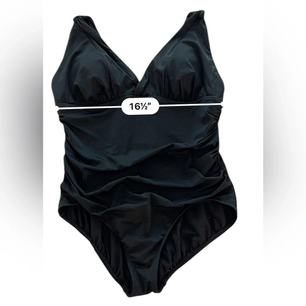 Time and Tru Women's Plunge One‎ Piece Slimming Swimsuit Black Size 16W